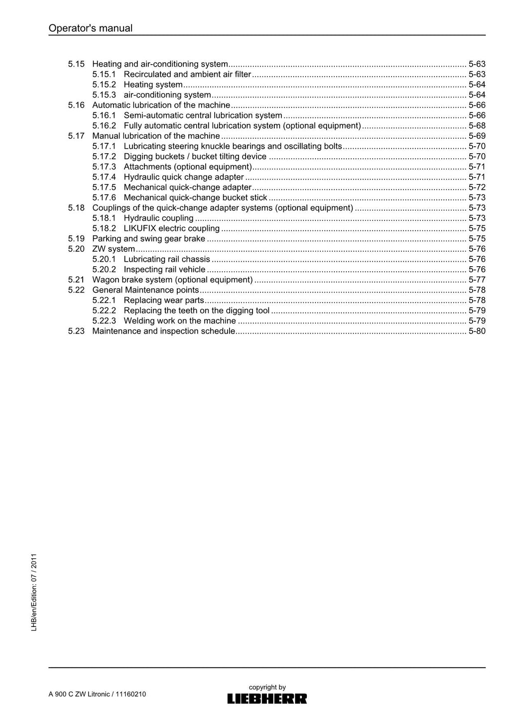 Liebherr A900 C ZW Litronic Excavator Operators manual serial 56996