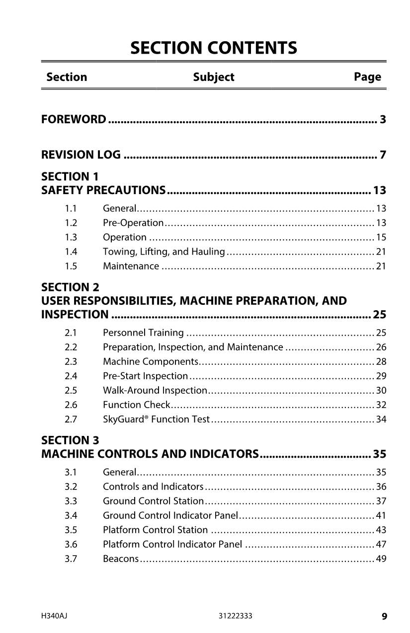 Manual del operador de mantenimiento y operación de la plataforma elevadora JLG H340AJ 31222333