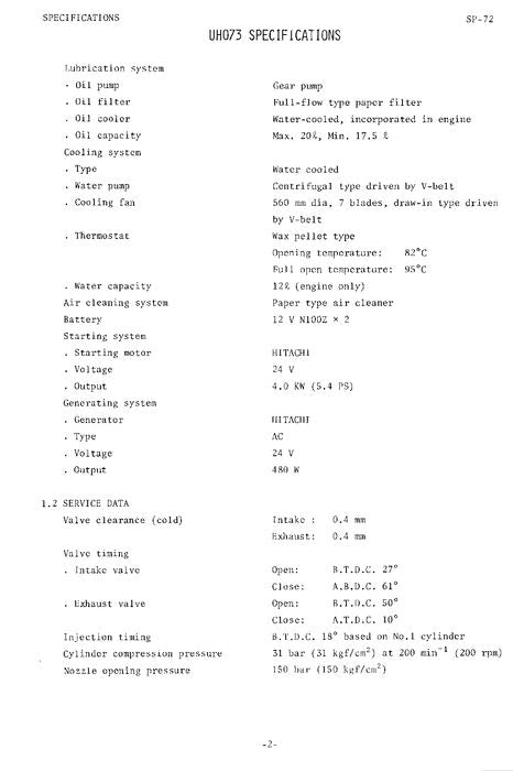 HITACHI UH073 EXCAVATOR SERVICE MANUAL