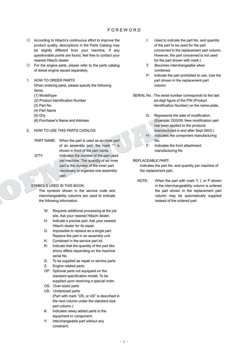 HITACHI ZAXIS ZX135US 3-Piece Short-reach Front Excavator Parts Catalog Manual