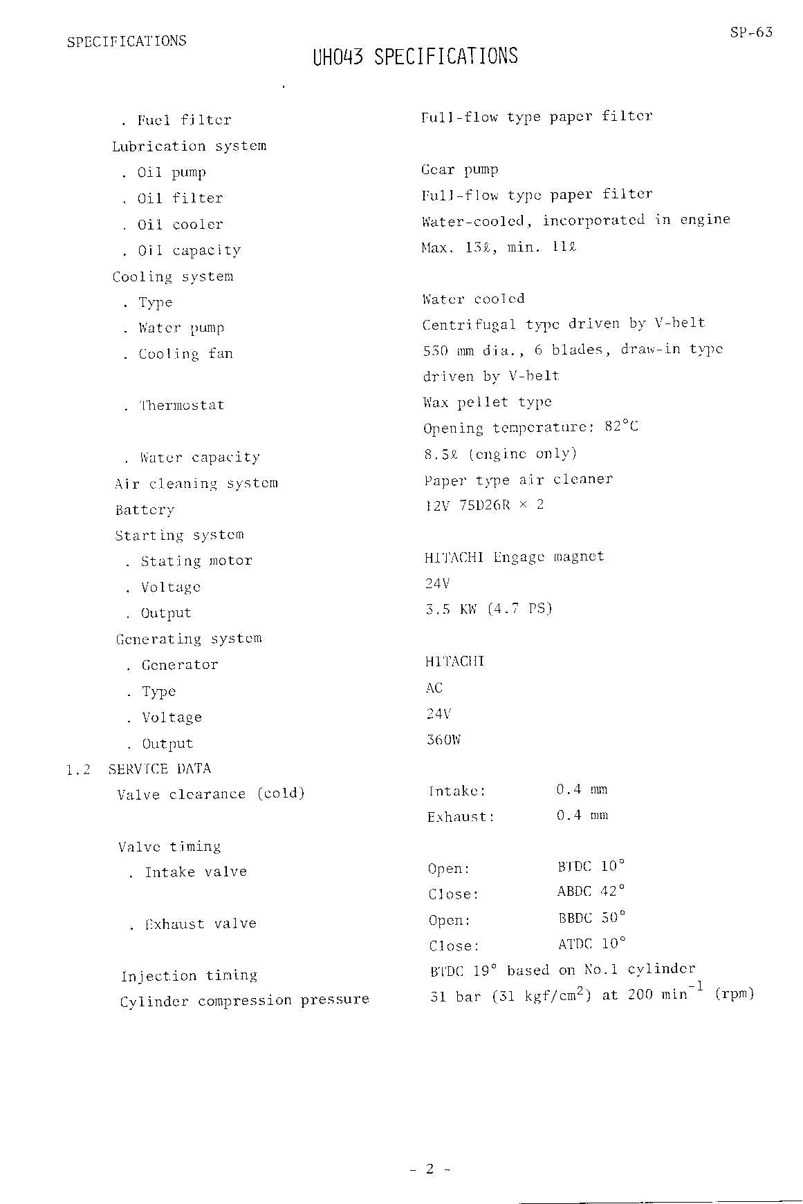 HITACHI UH043 Excavator Service Manual