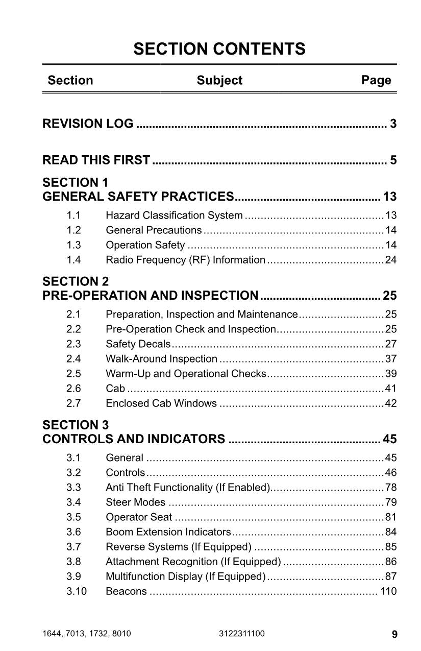 Manual del operador de mantenimiento del manipulador telescópico JLG 1644 1732 7013 8010 3122311100