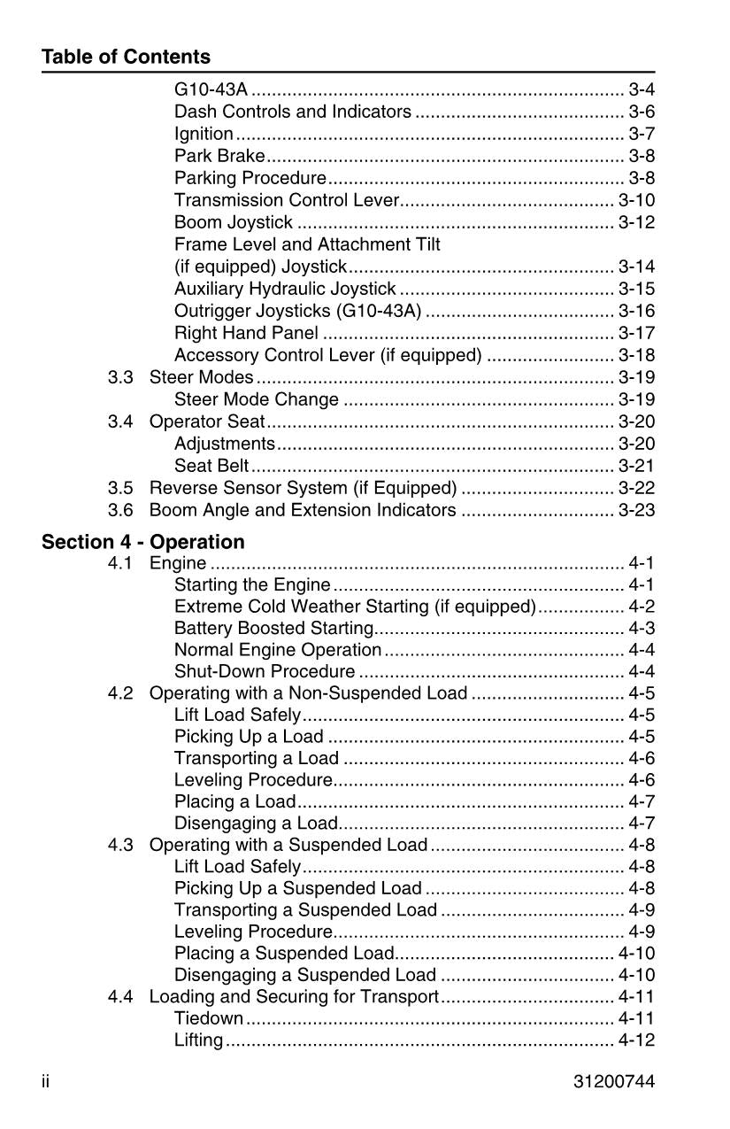 Manual del operador de mantenimiento y operación del manipulador telescópico JLG G10-43A G6-42A G9-43A