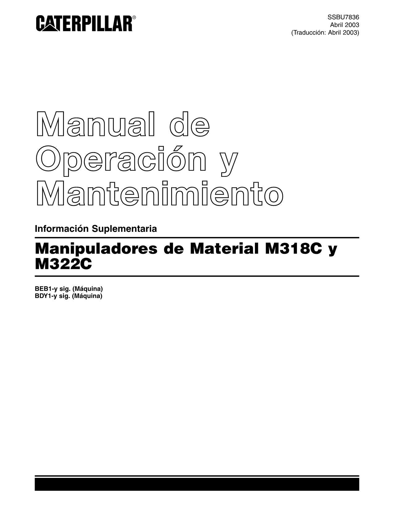 Caterpillar M318C M322C Suplemento Excavadora Manual de Operación Español