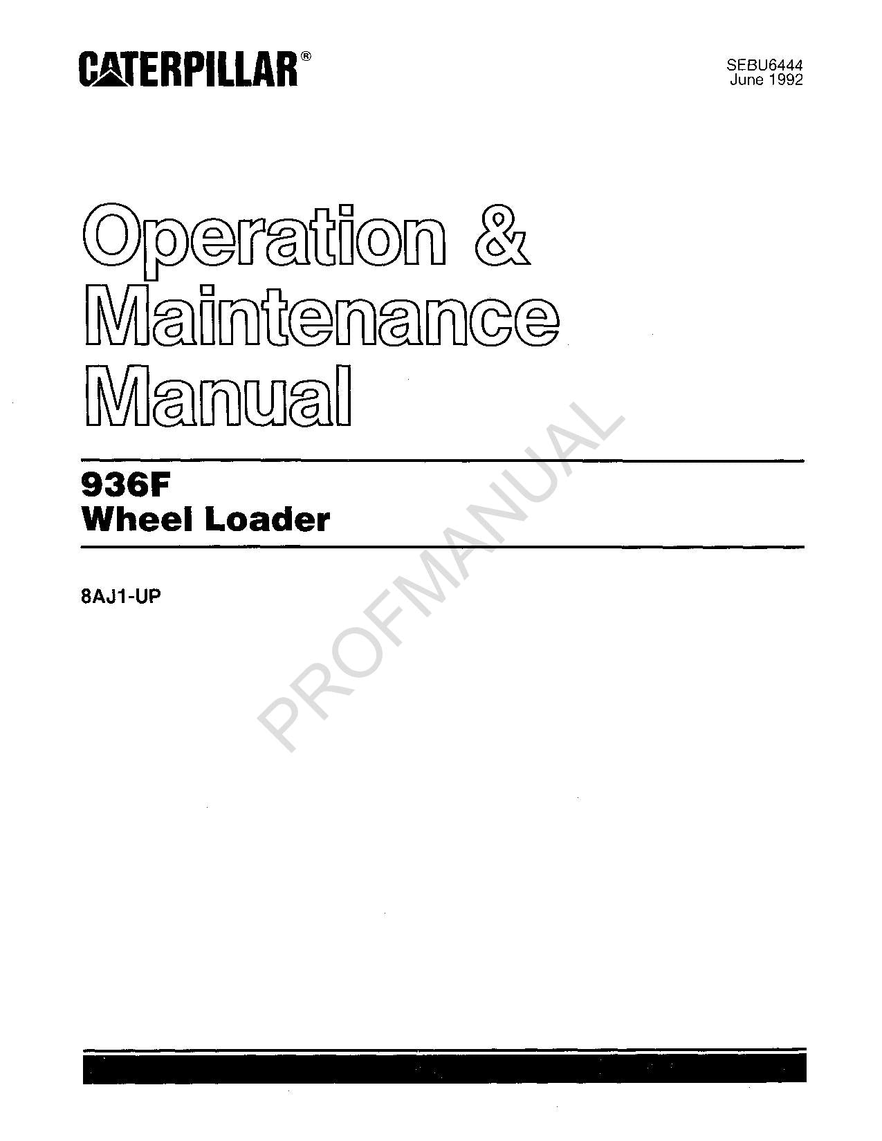 Manual de mantenimiento del operador de la cargadora de ruedas Caterpillar 936F 8AJ1-Up