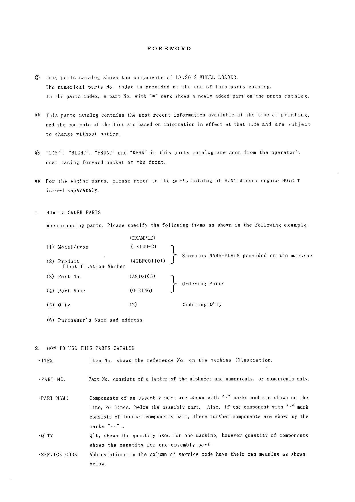 Hitachi LX120-2 Wheel Loader Parts Catalog Manual SN 001101-up