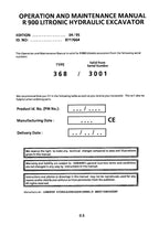 Liebherr R900 Litronic Excavator Operators manual serial 368/3001