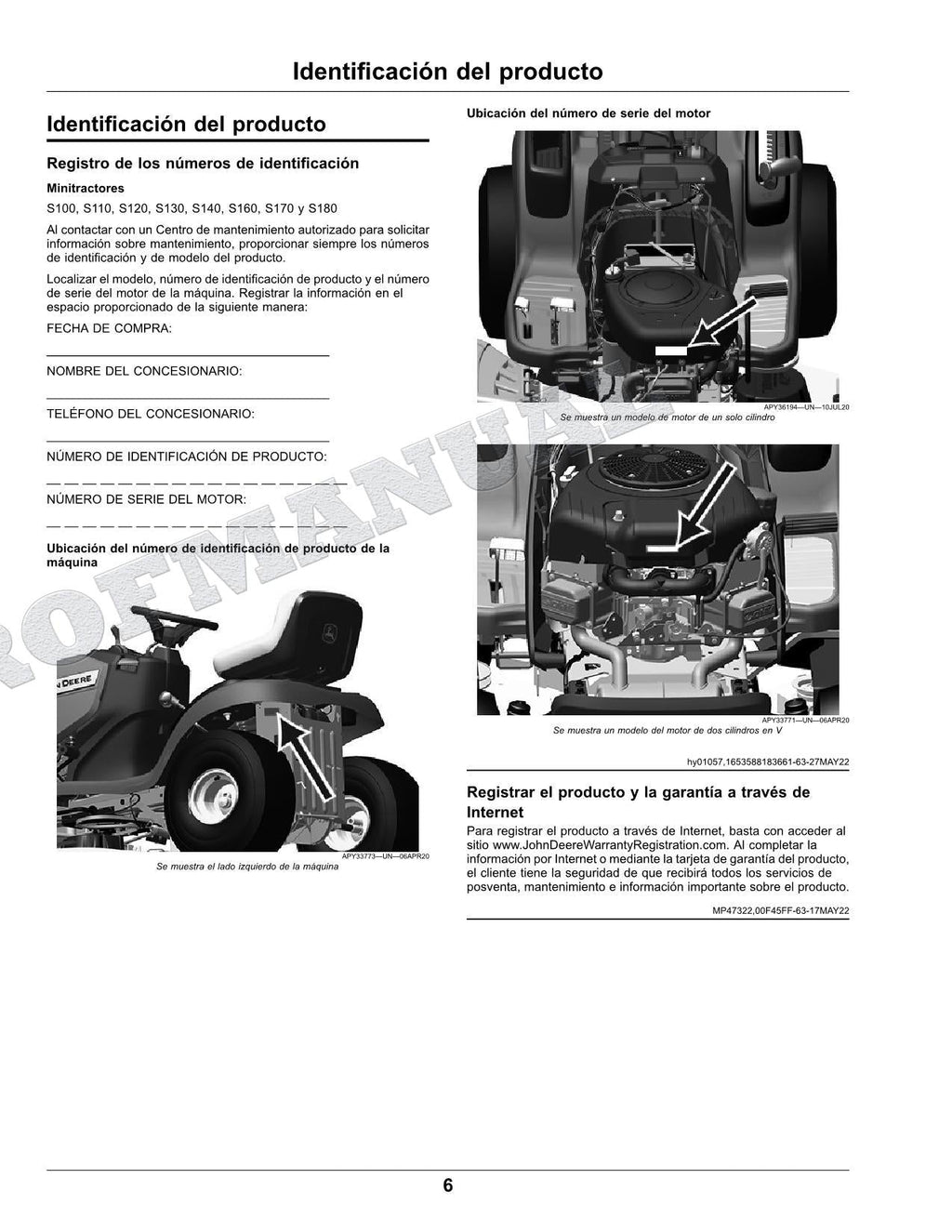 John Deere S100 S110 S120 S130 S140 S160 S170 S180 Tractor Manual del Operador