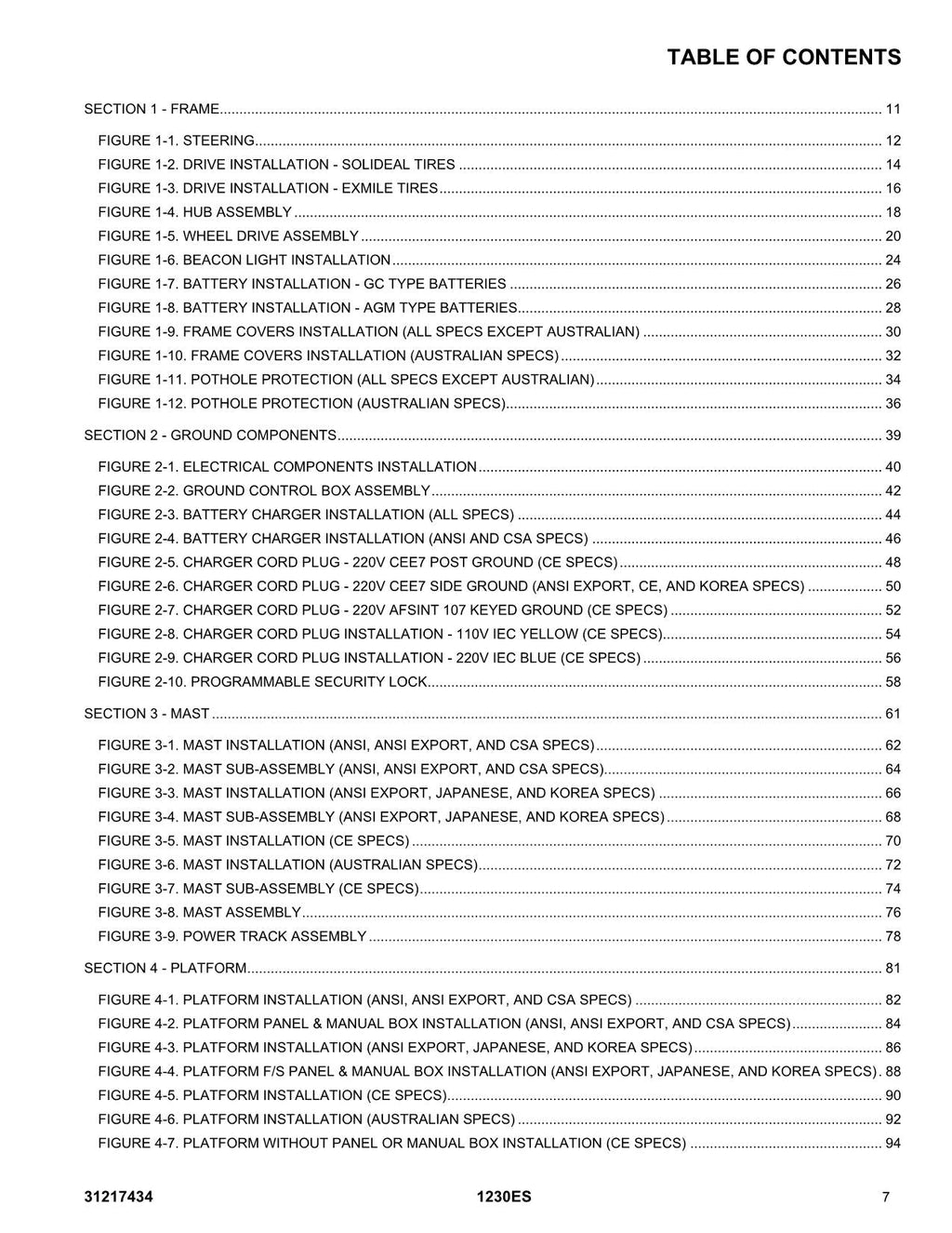 JLG 1230ES  Vertical Mast Parts Catalog Manual 31217434