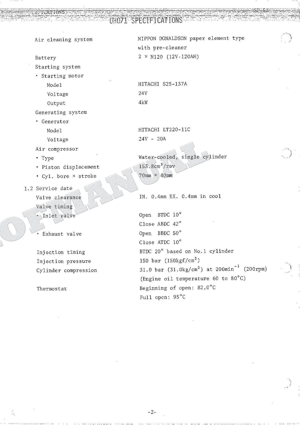 HITACHI UH071 Excavator Excavator Service Manual