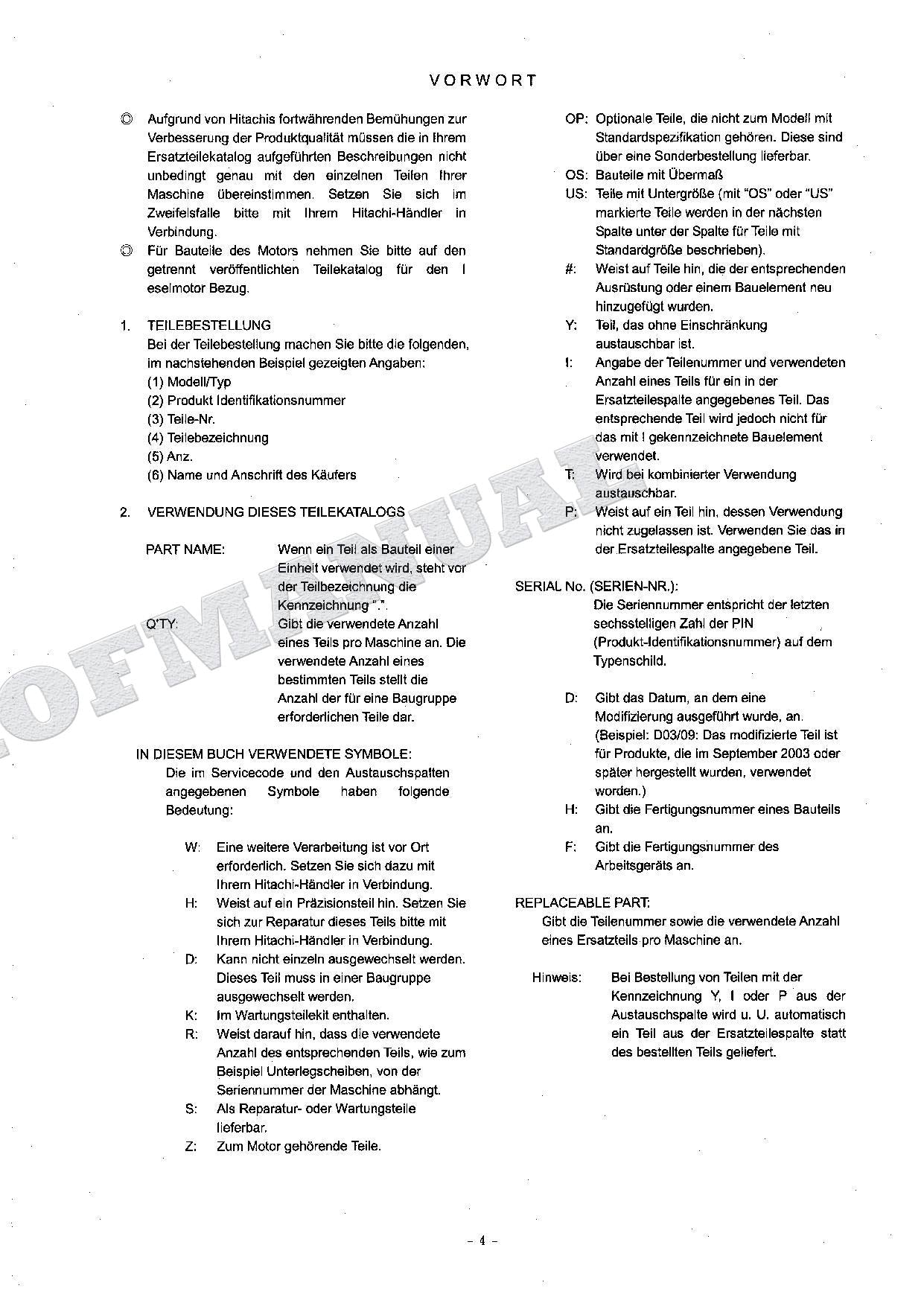 HITACHI ZAXIS ZX125W Excavator Parts Catalog Manual SN 006001-