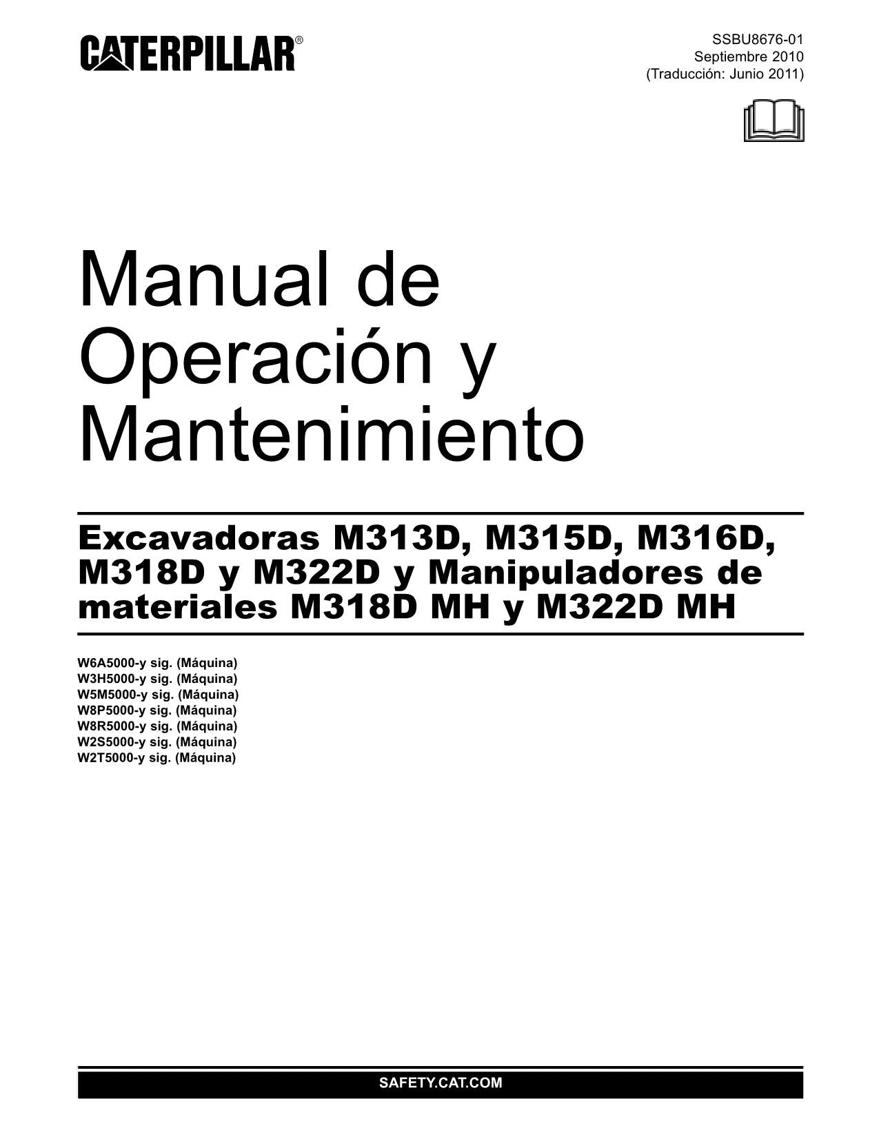 Caterpillar M313D M315D M316D M318D M322D Excavadora Manual de Operación Español