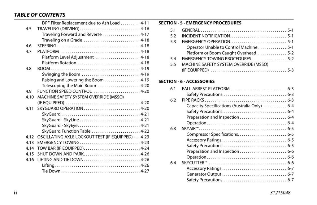 Manual del operador de mantenimiento y operación de plataformas elevadoras JLG 800S 860SJ 31215048