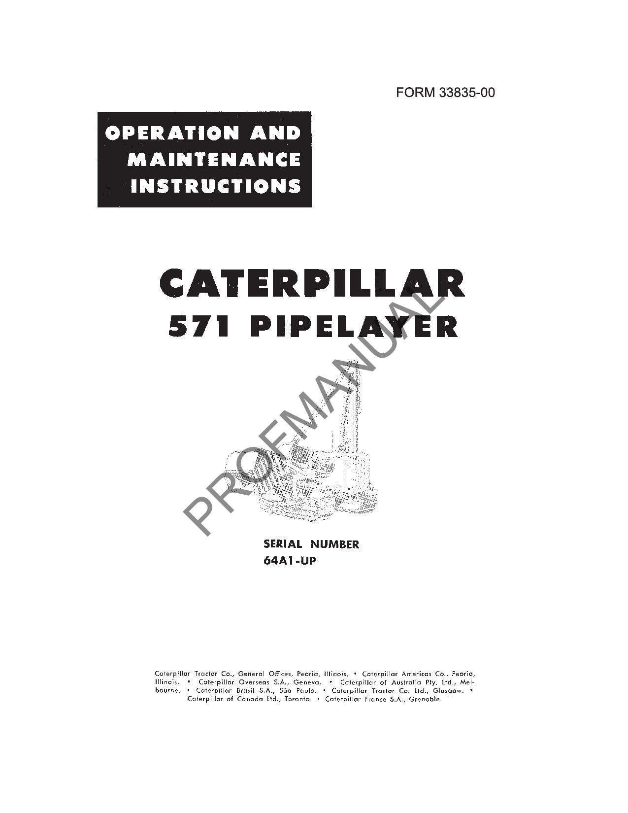 Manual de mantenimiento del operador del tiendetubos Caterpillar 571 00033835EN-US