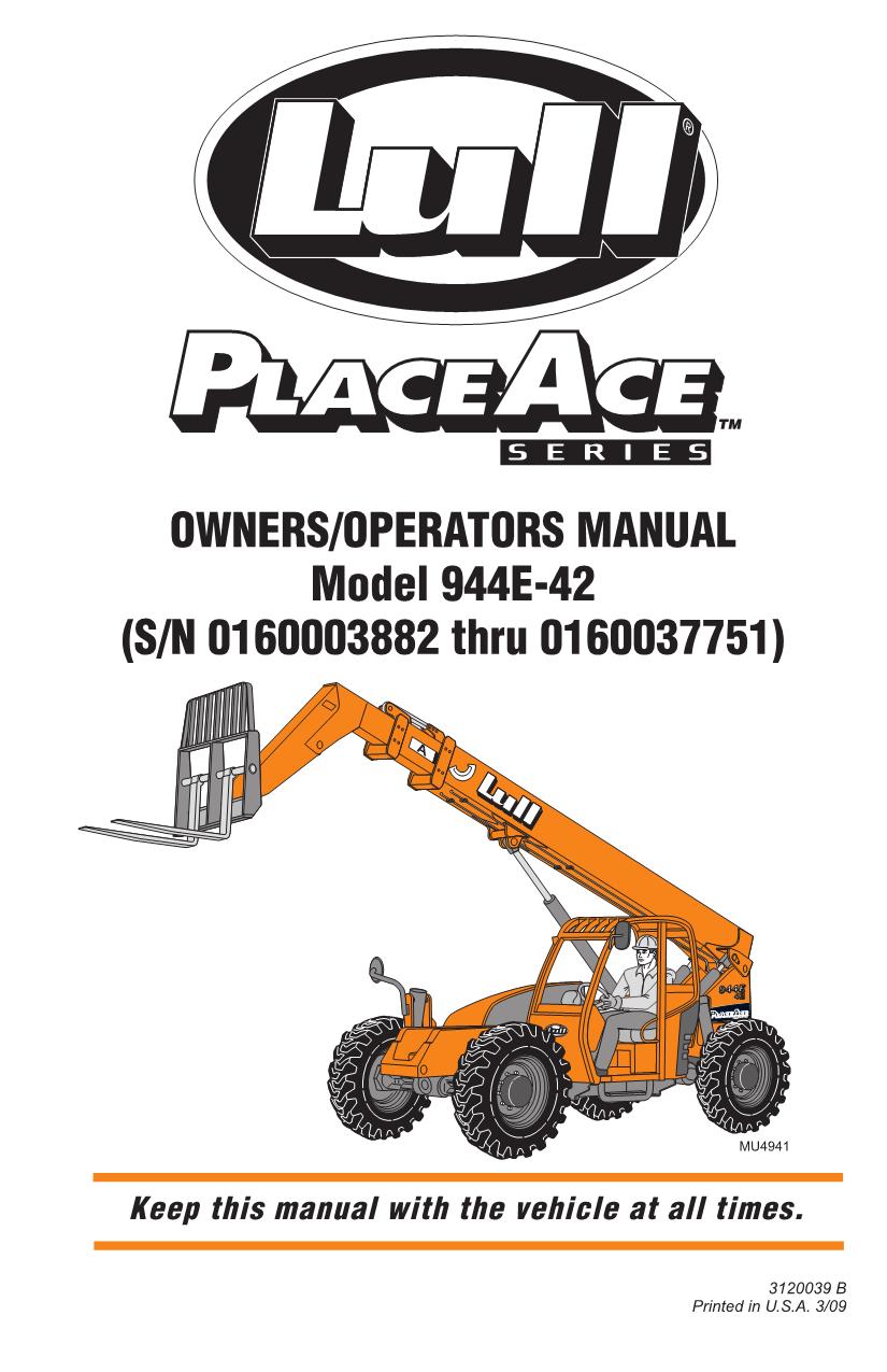 LULL 944E-38 Telehandler Maintenance Operation Operators Manual