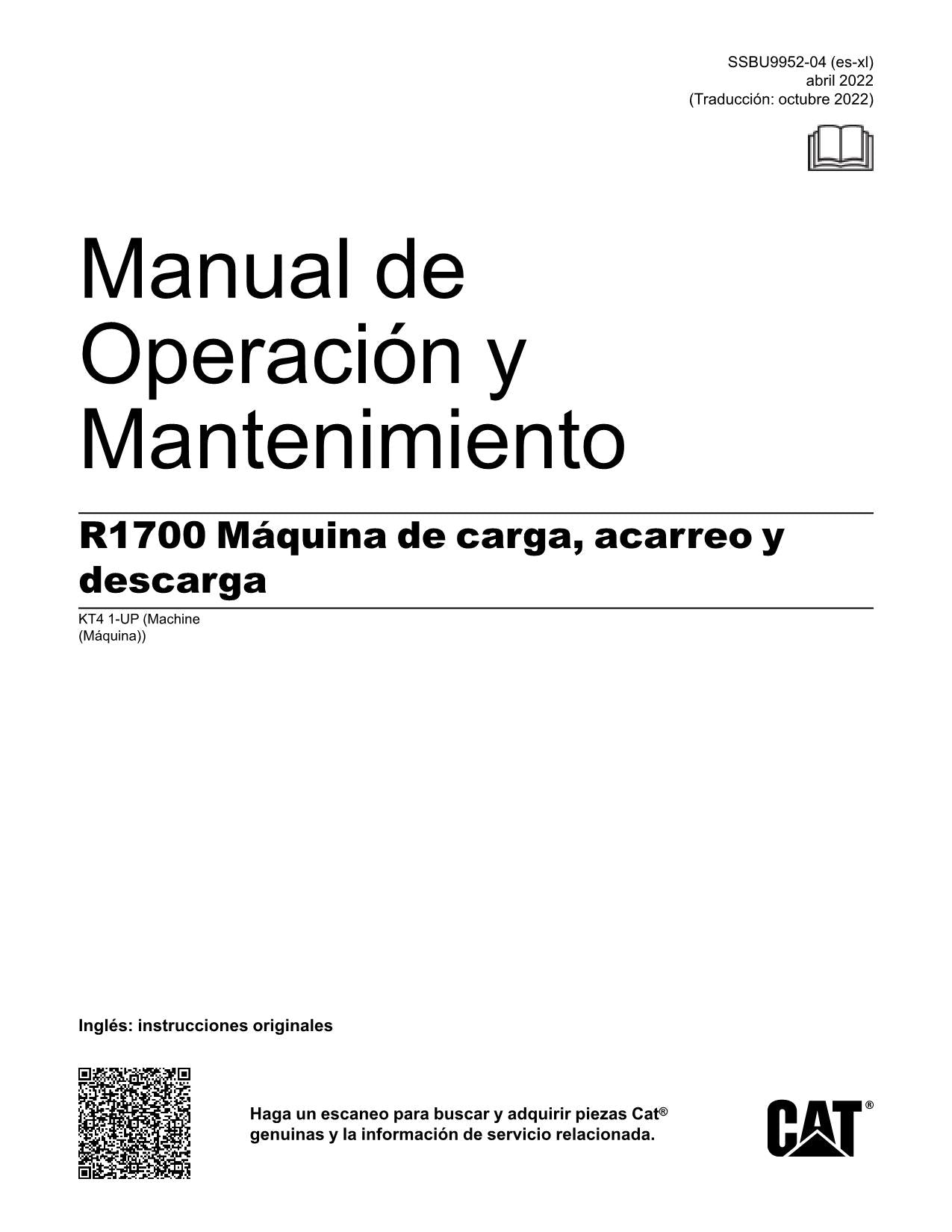 Caterpillar R1700 Maquinaria subterránea Manual de Operación y Mantenimiento