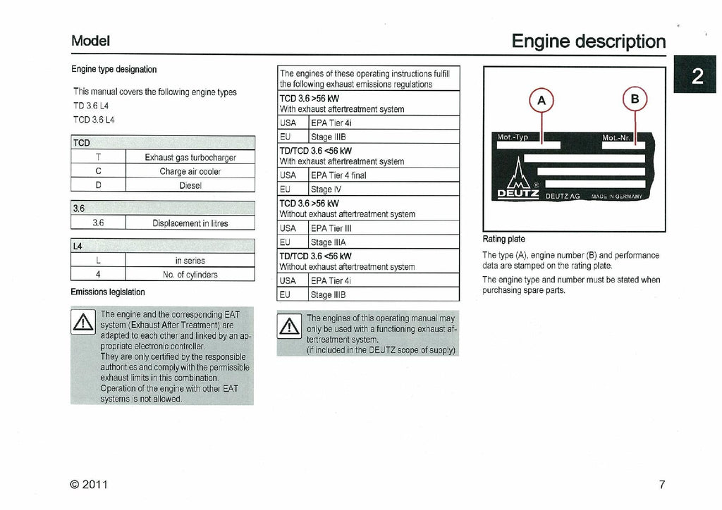 Hitachi TCD3.6L4 Interim Tier 4 Compatible Wheel Loader Engine Manual