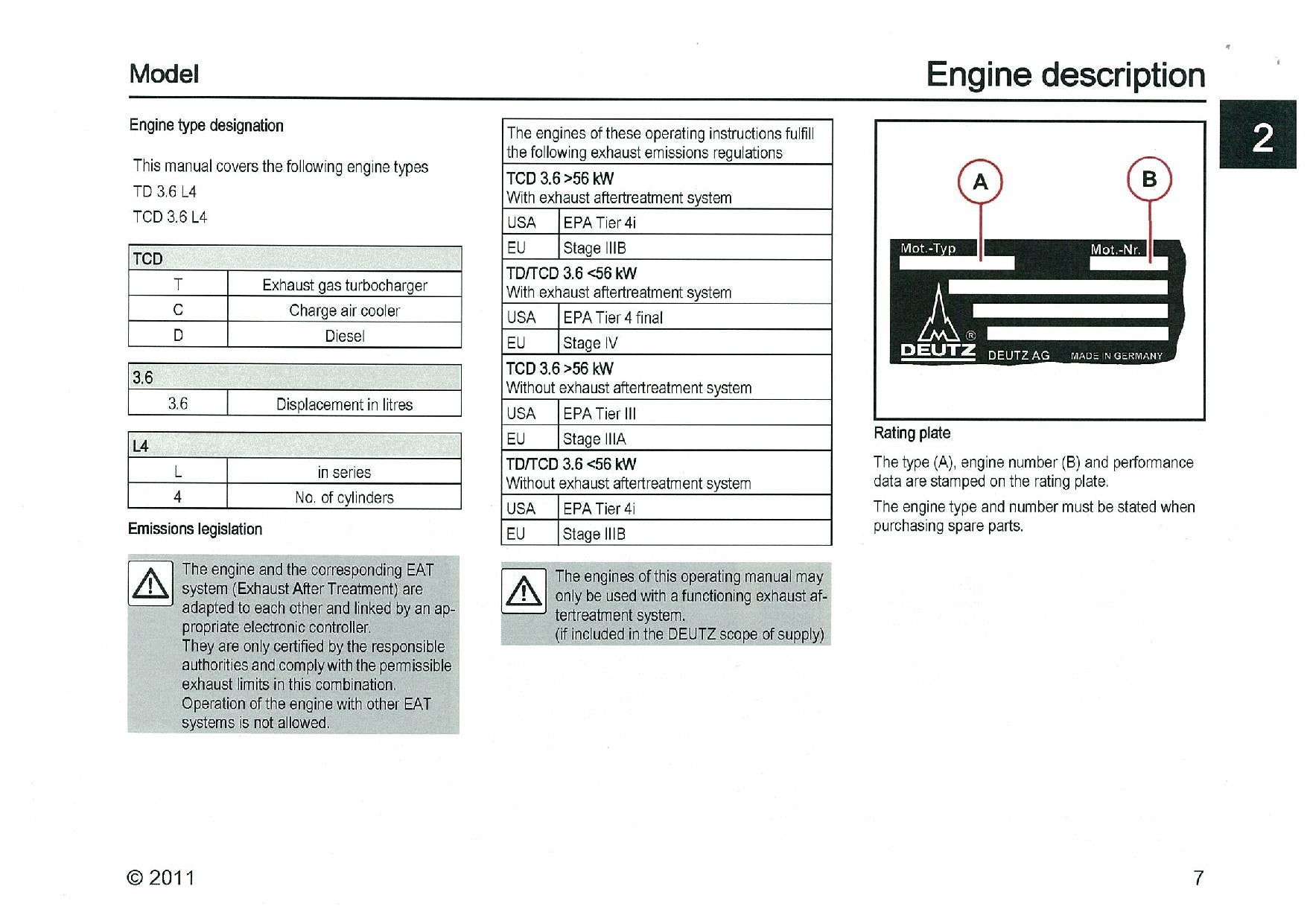 Hitachi TCD3.6L4 Interim Tier 4 Compatible Wheel Loader Engine Manual