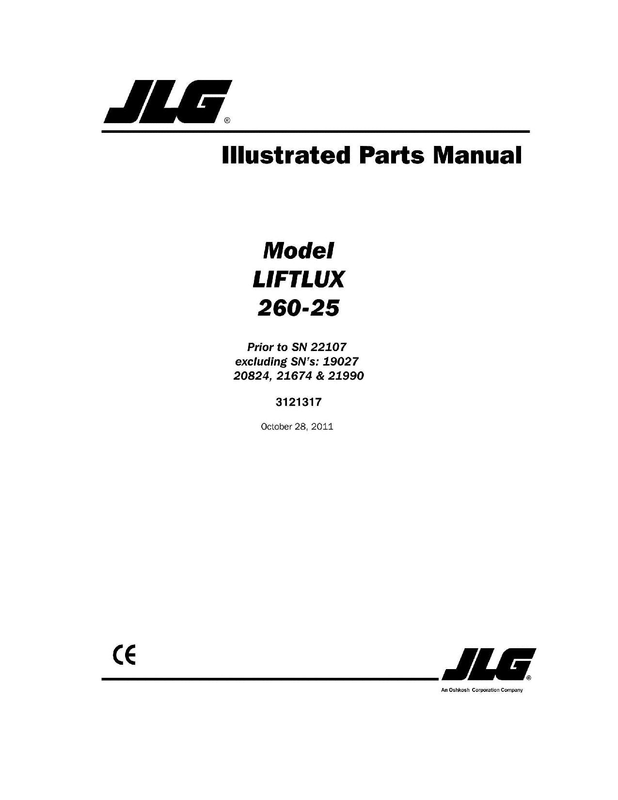 LIFTLUX 260-25 Scissor Lift Parts Catalog Manual Prior to 22107