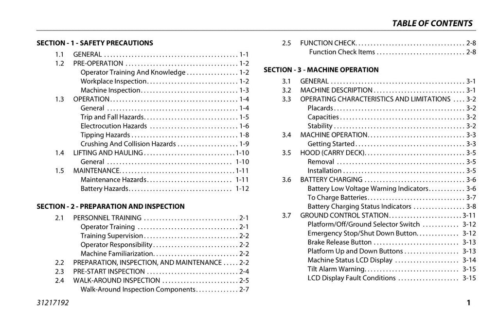 JLG 10MSP Vertical Mast Maintenance Operation Operators Manual 31217192