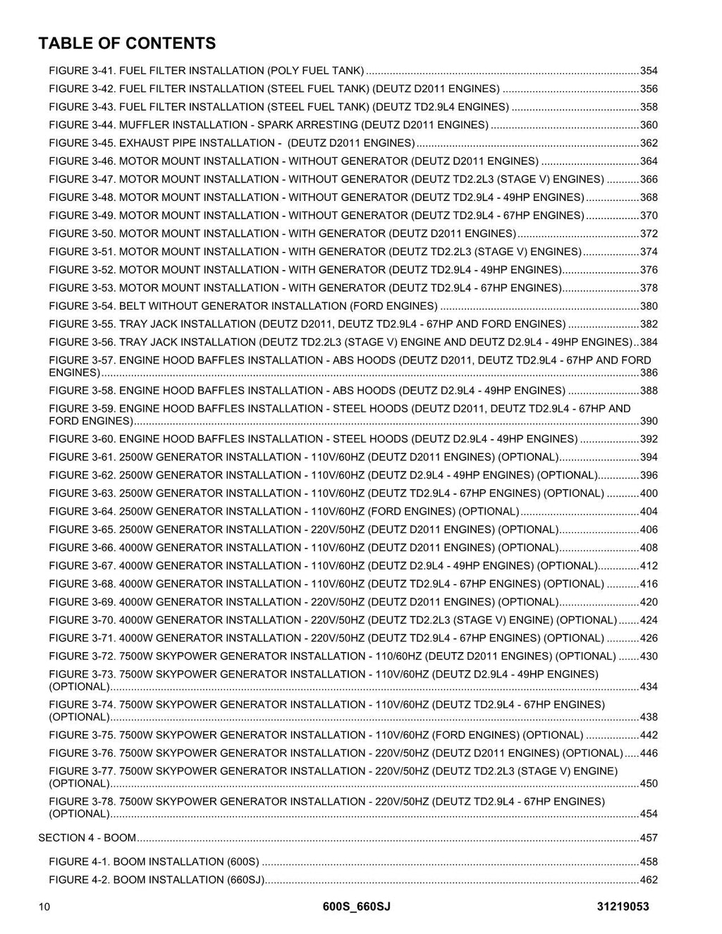 JLG 600S 660SJ Boom Lift  Parts Catalog Manual 31219053