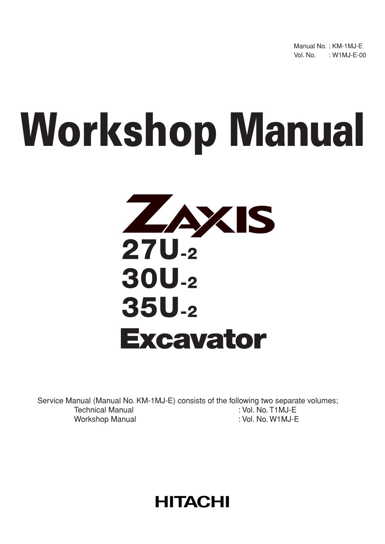 Manual de servicio y reparación de excavadoras Hitachi ZX27U-2 ZX30U-2 ZX35U-2