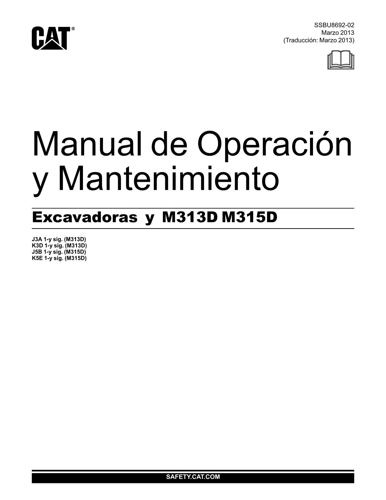 Caterpillar M313D M315D Cargador Manual de Operación y Mantenimiento Español