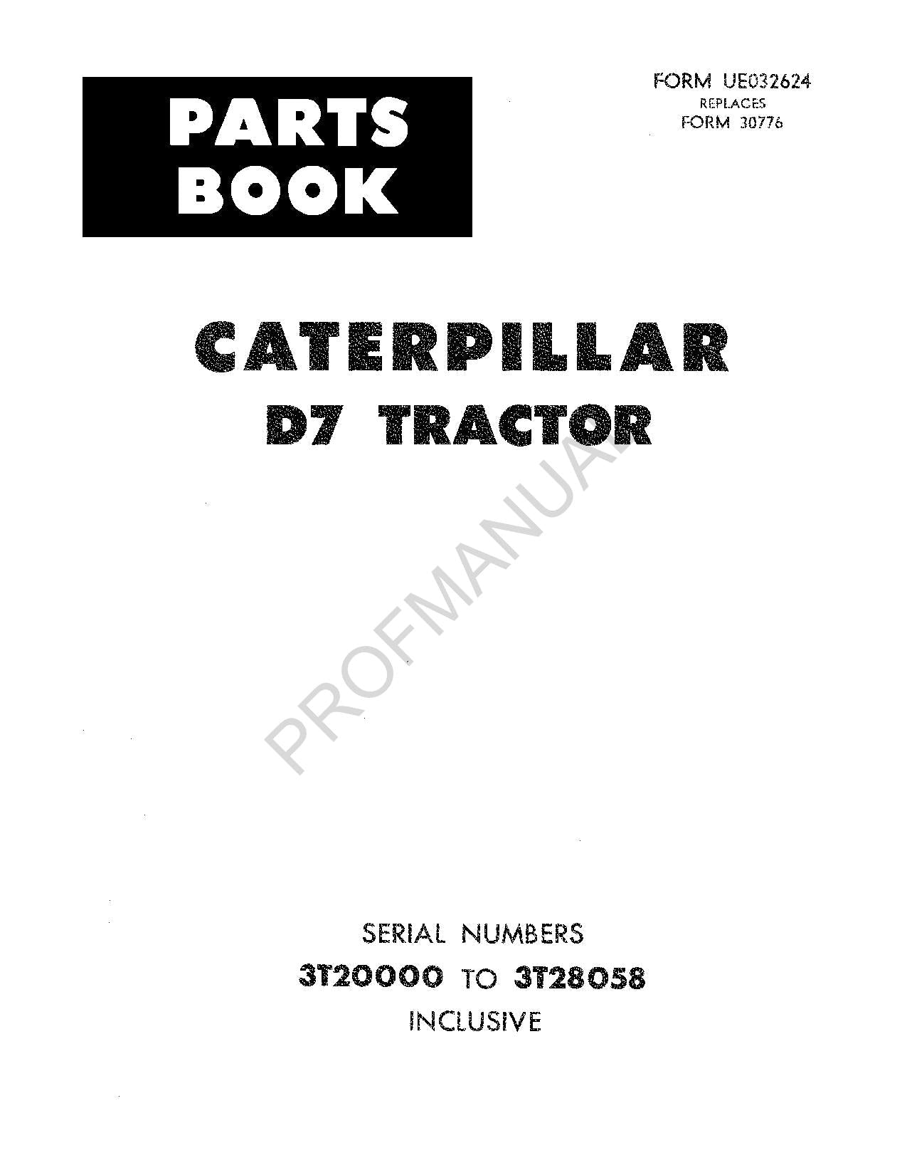 Caterpillar Cat D7 Tractor Parts Catalog Manual ser 3T20000-3T28058