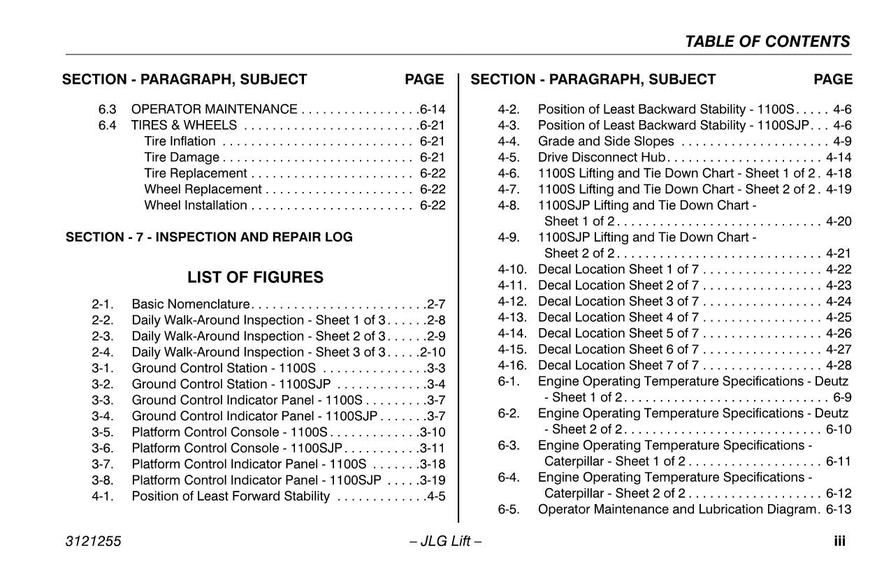 Manual del operador de mantenimiento y operación de la plataforma elevadora JLG 1100S 1100SJP