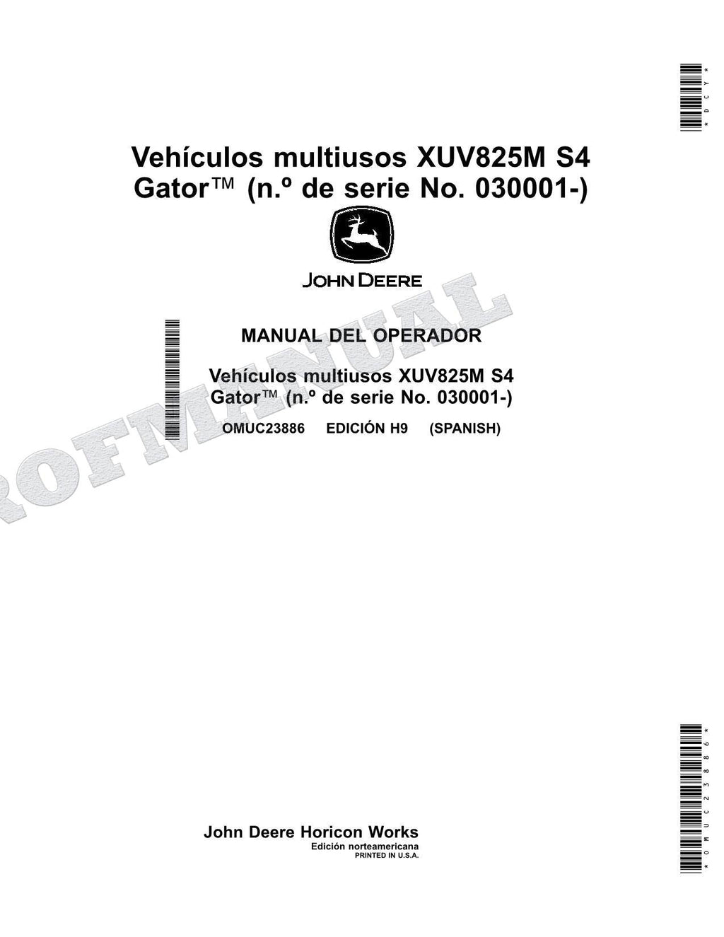 John Deere XUV825M S4 cocodrilo Manual del Operador Español OMUC23886