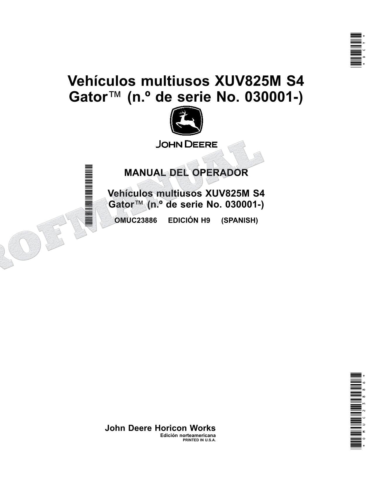 John Deere XUV825M S4 cocodrilo Manual del Operador Español OMUC23886