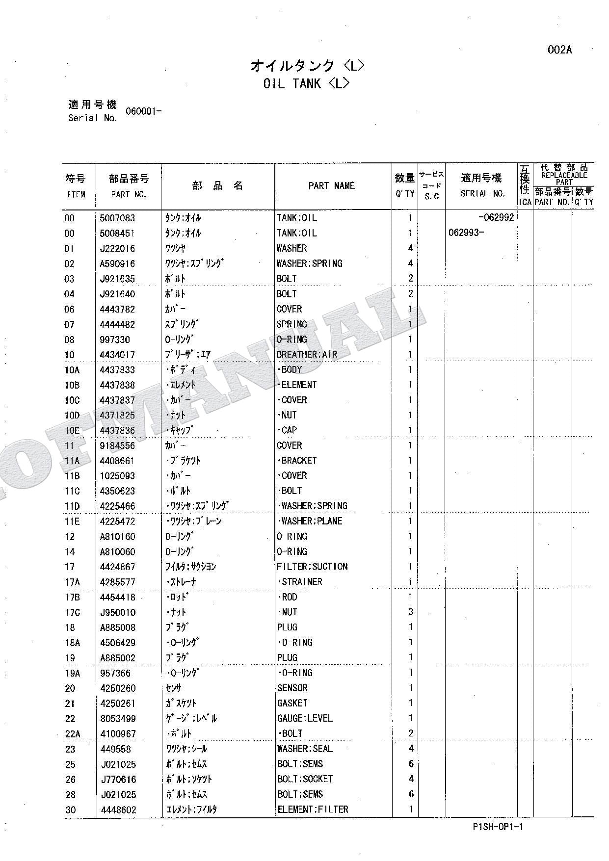 HITACHI ZAXIS ZX135USL Forestry Spec Excavator Parts Catalog Manual