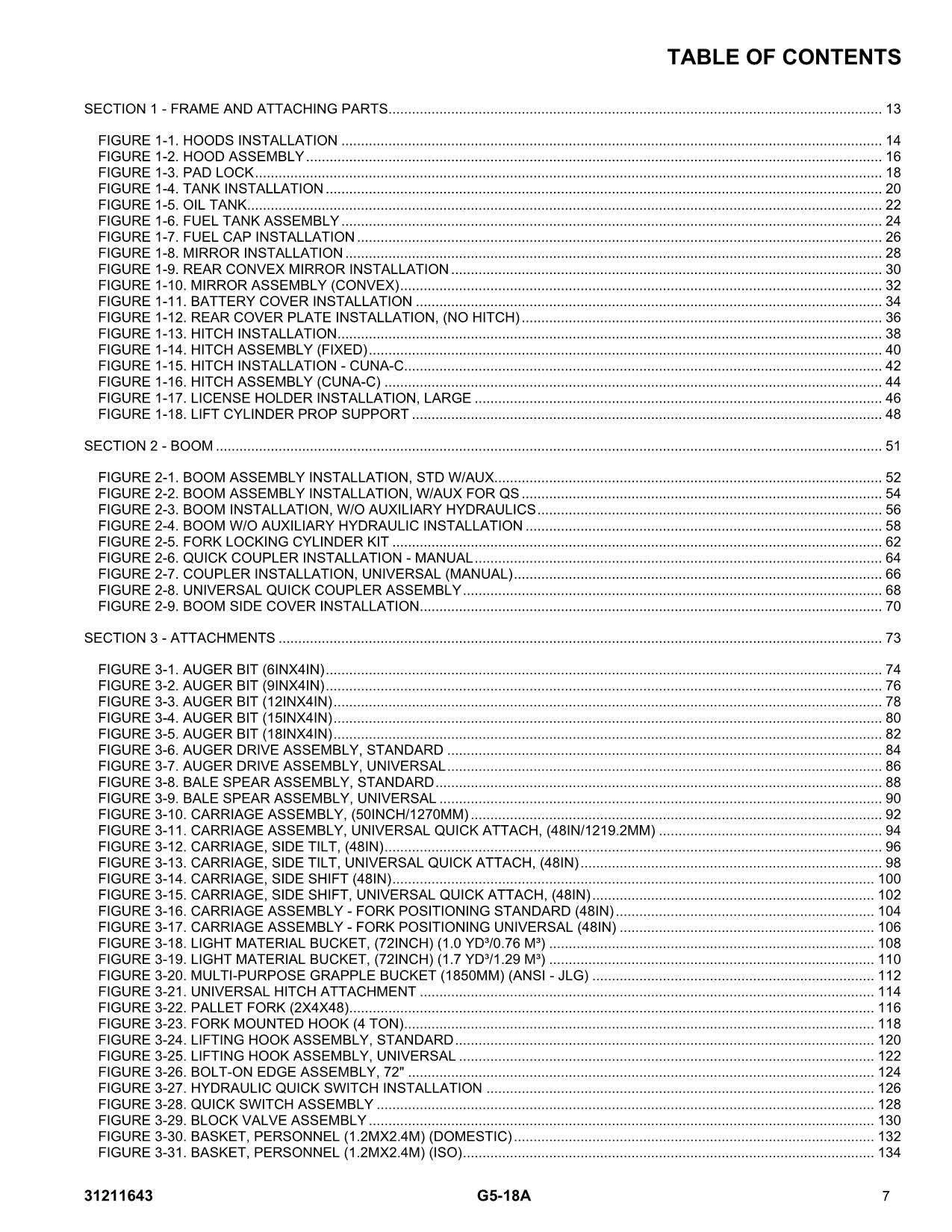 Manual del catálogo de piezas del manipulador telescópico JLG G5-18A 31211643