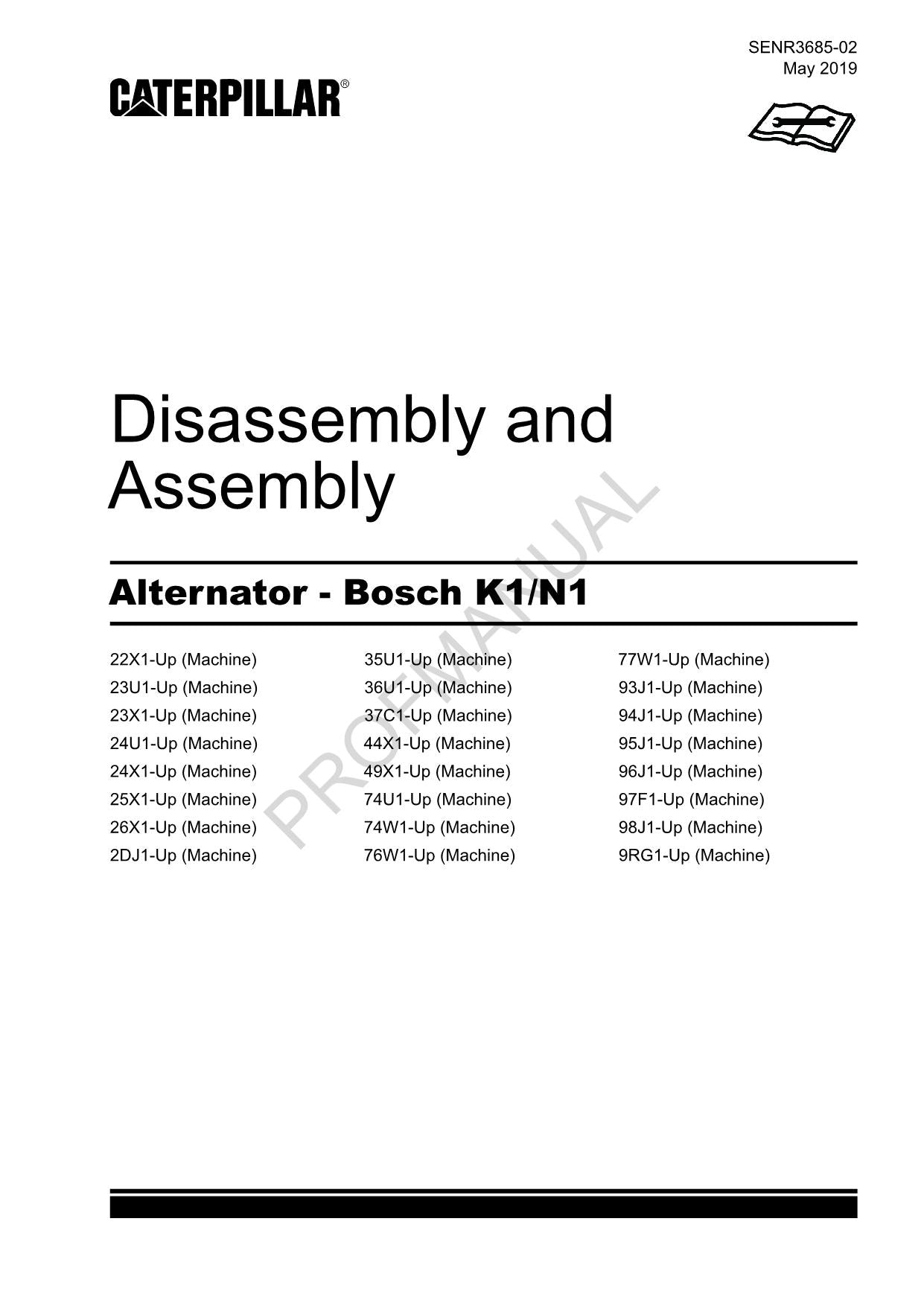 Caterpillar CAT Alternator Bosch K1 N1 Manual Disassembly Assembly