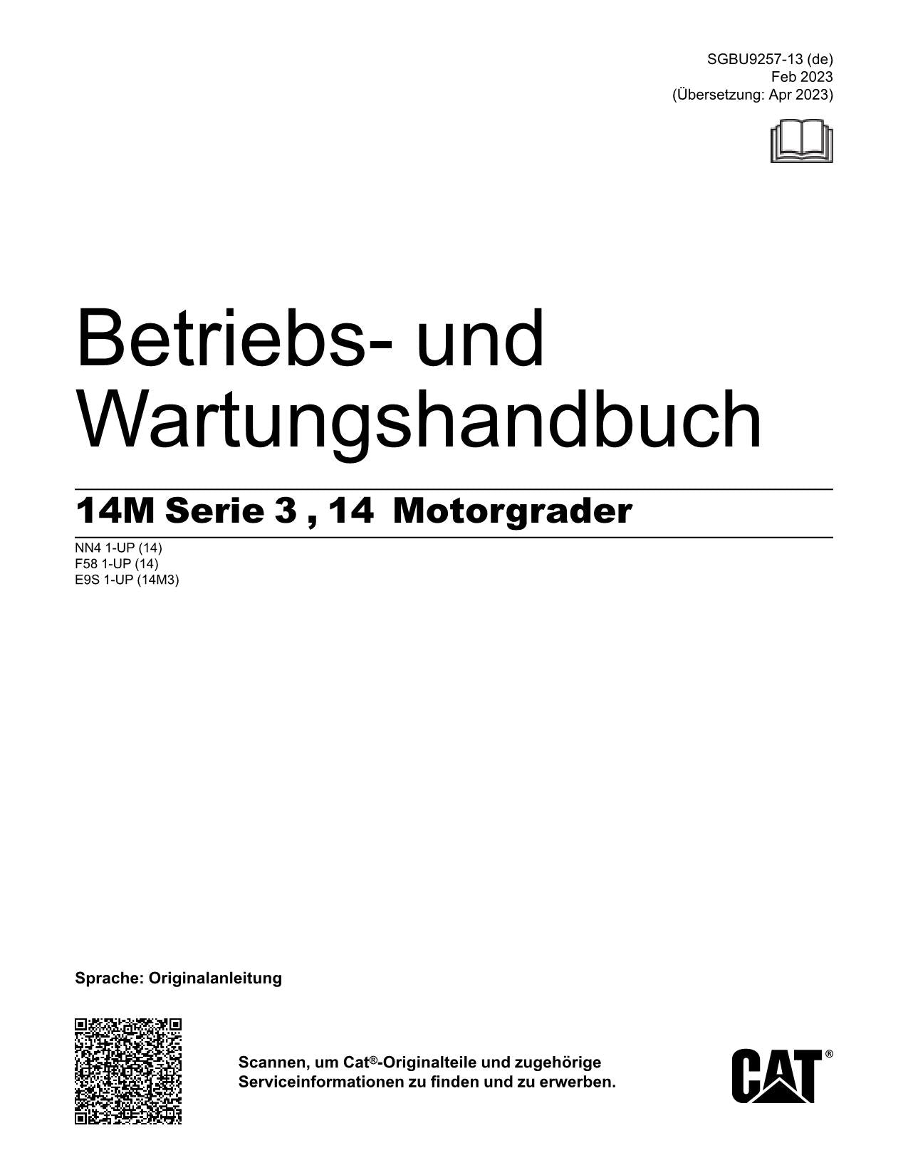 Caterpillar 14M Serie 3 14 Motoniveladora Betriebsanleitung Wartungshandbuch