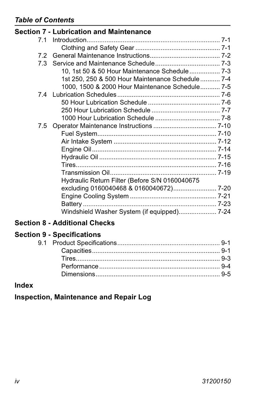 Manual del operador de mantenimiento y operación del manipulador telescópico JLG G10-43A G9-43A