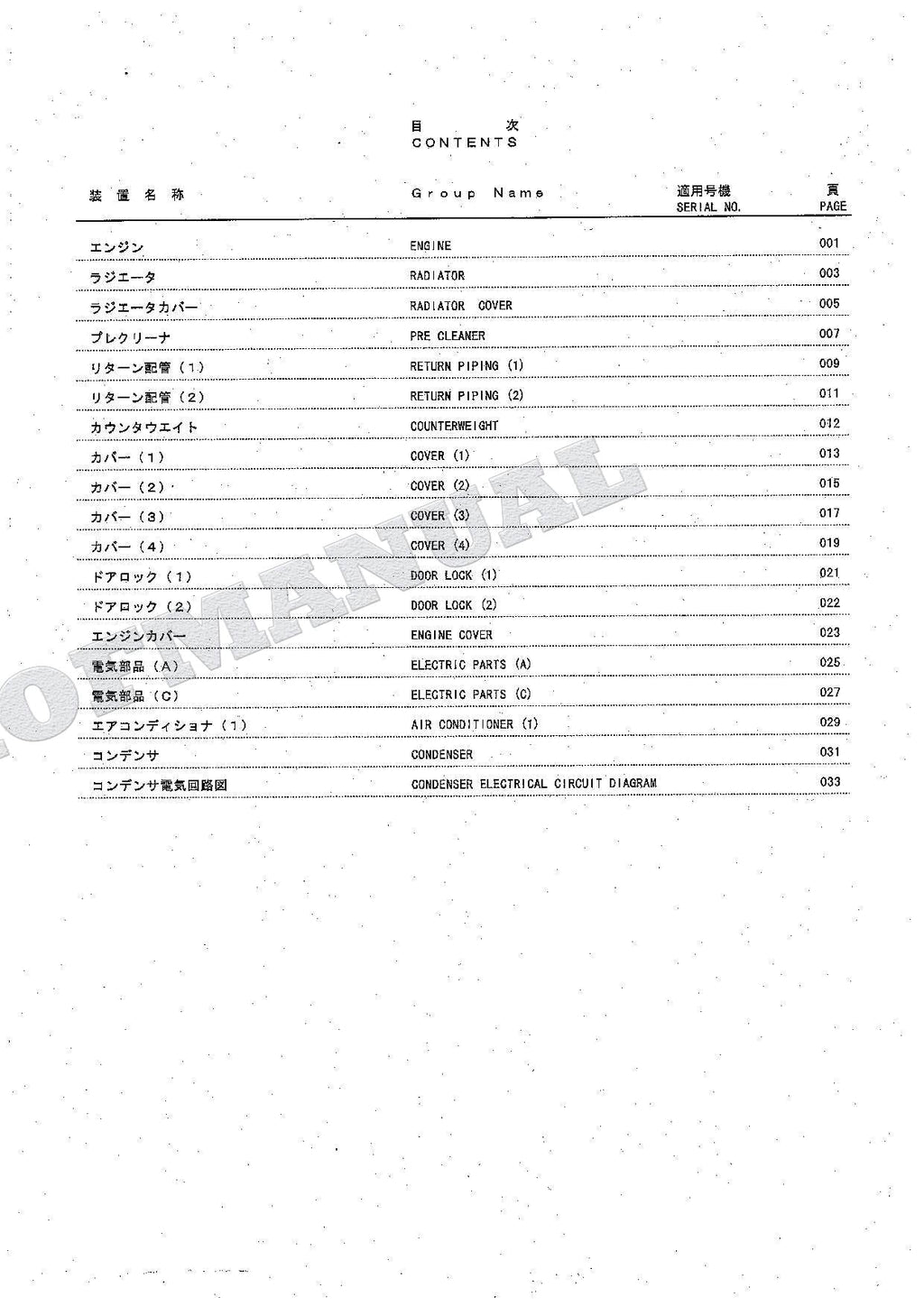 HITACHI ZAXIS ZX110 Inbord Excavator Parts Catalog Manual
