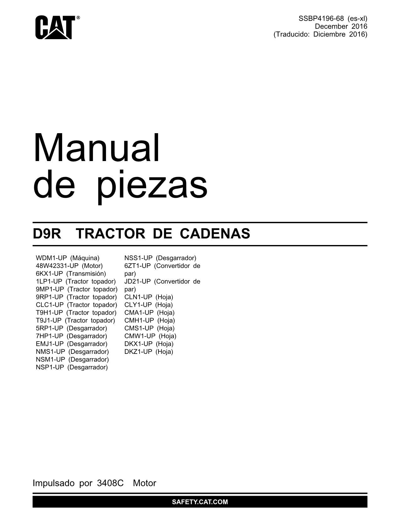 Caterpillar D9R Tractor de Cadenas Manual de piezas Español