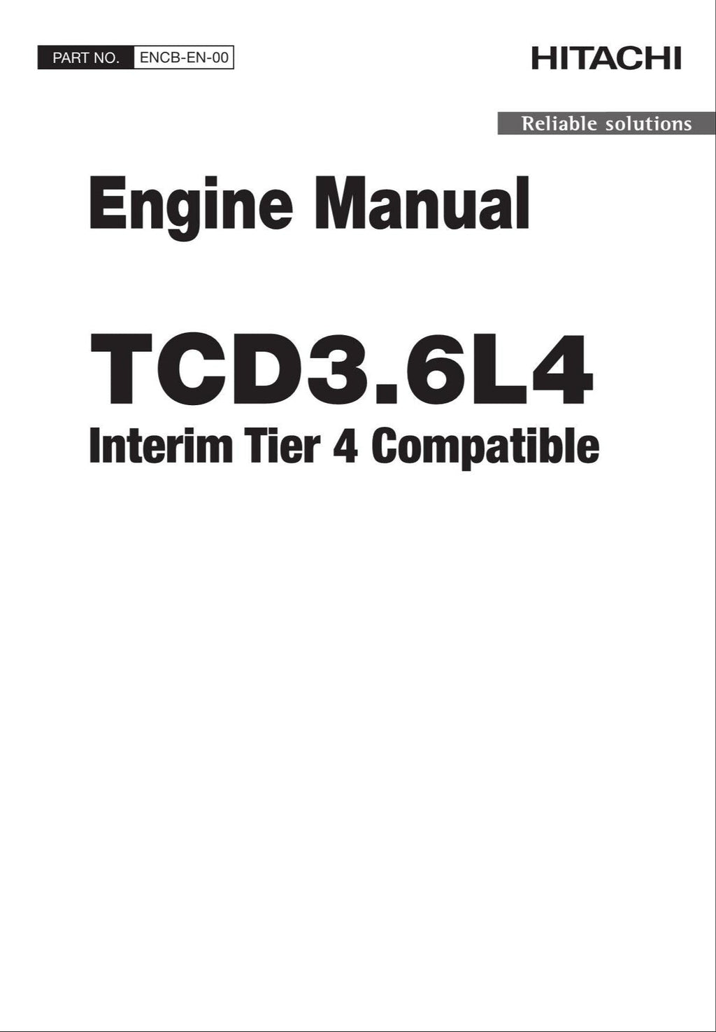 Hitachi TCD3.6L4 Interim Tier 4 Compatible Wheel Loader Engine Manual