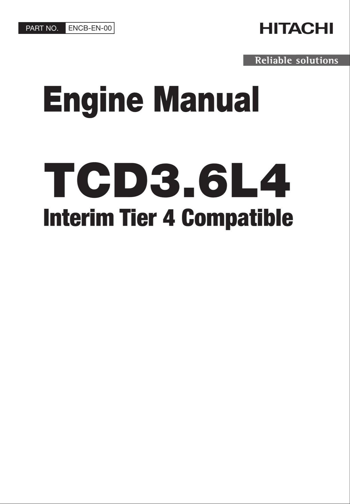 Hitachi TCD3.6L4 Interim Tier 4 Compatible Wheel Loader Engine Manual