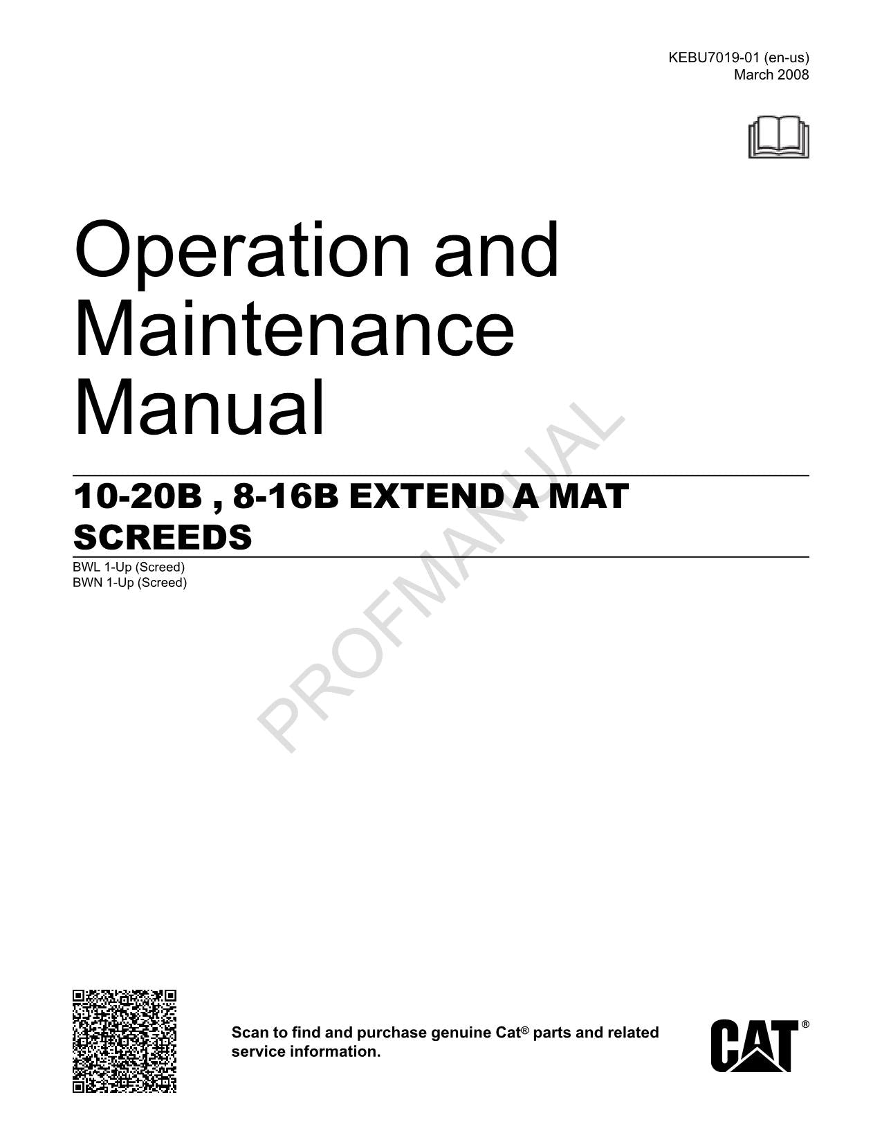 Manual de mantenimiento del operador de las reglas de extensión Caterpillar 10 20B 8 16B