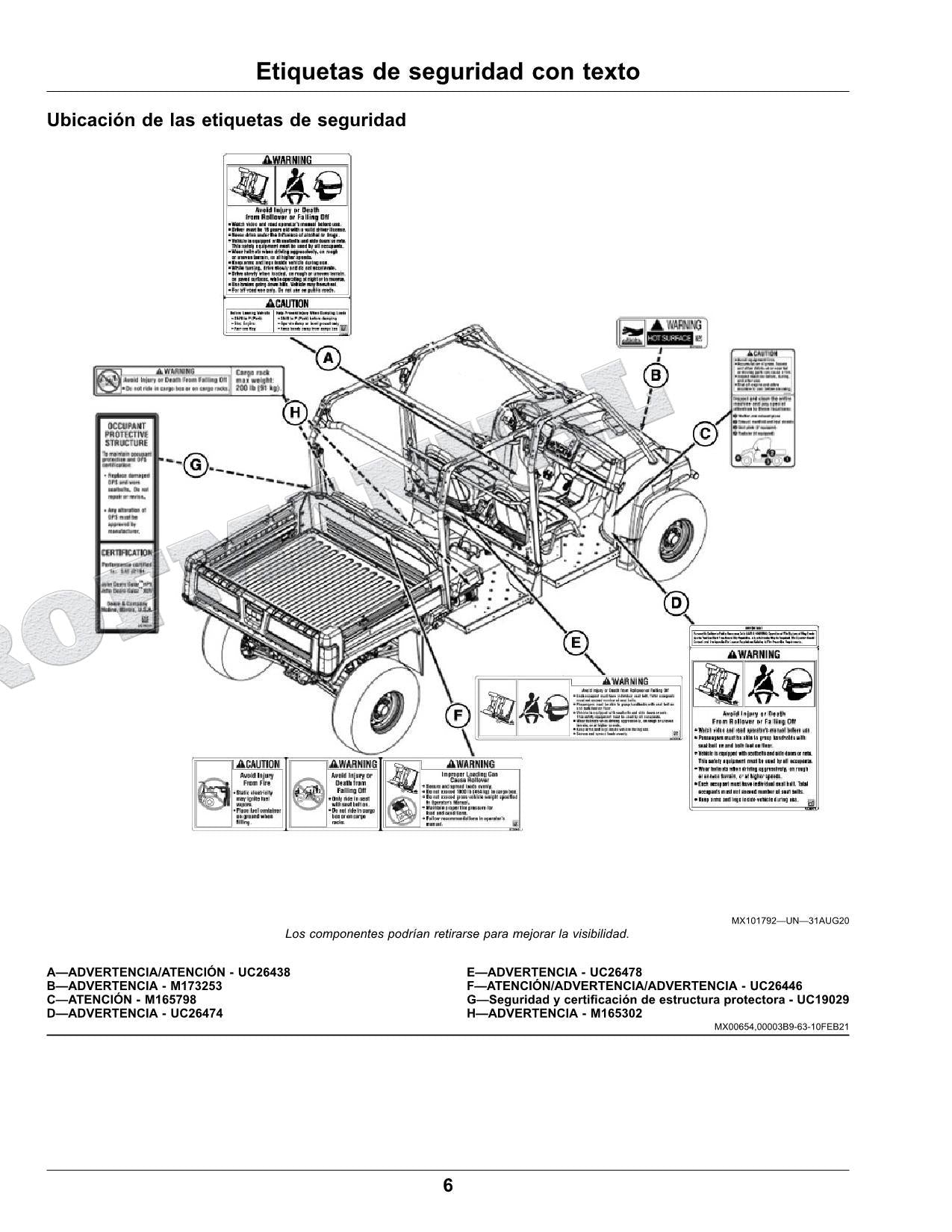 John Deere XUV825M S4 cocodrilo Manual del Operador Español SN 050001-