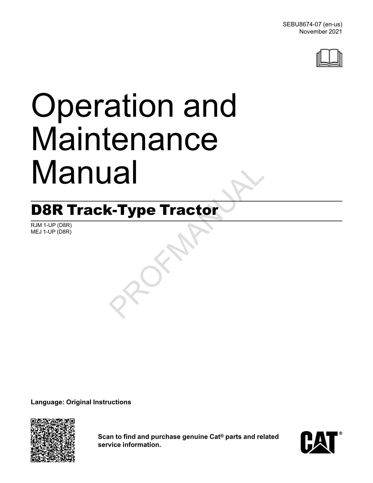 Manual de mantenimiento del operador del tractor de cadenas Caterpillar D8R ser RJM1-Up MEJ1-Up