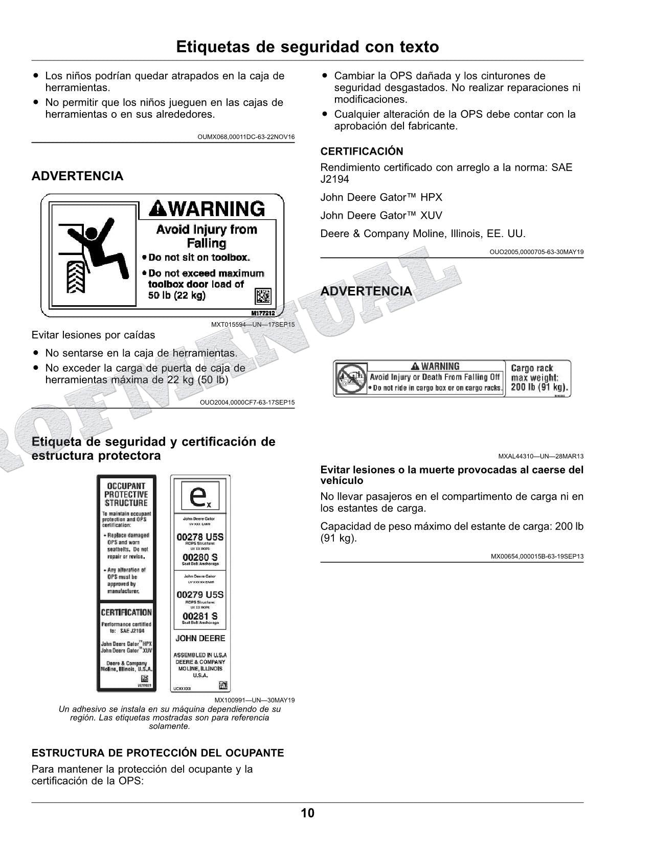 John Deere XUV825M S4 cocodrilo Manual del Operador Español OMUC23886