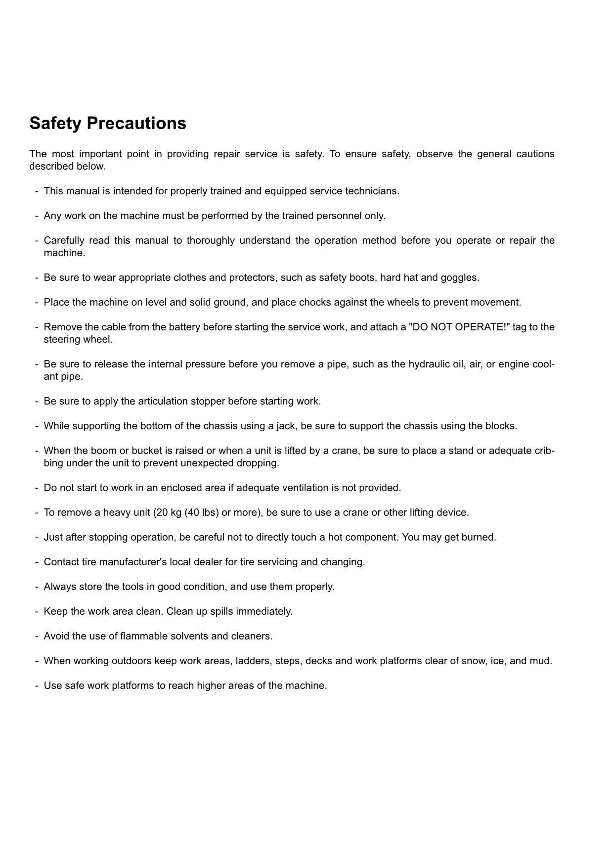 Hitachi ZW250-G Wheel Loader Technical Manual Troubleshooting