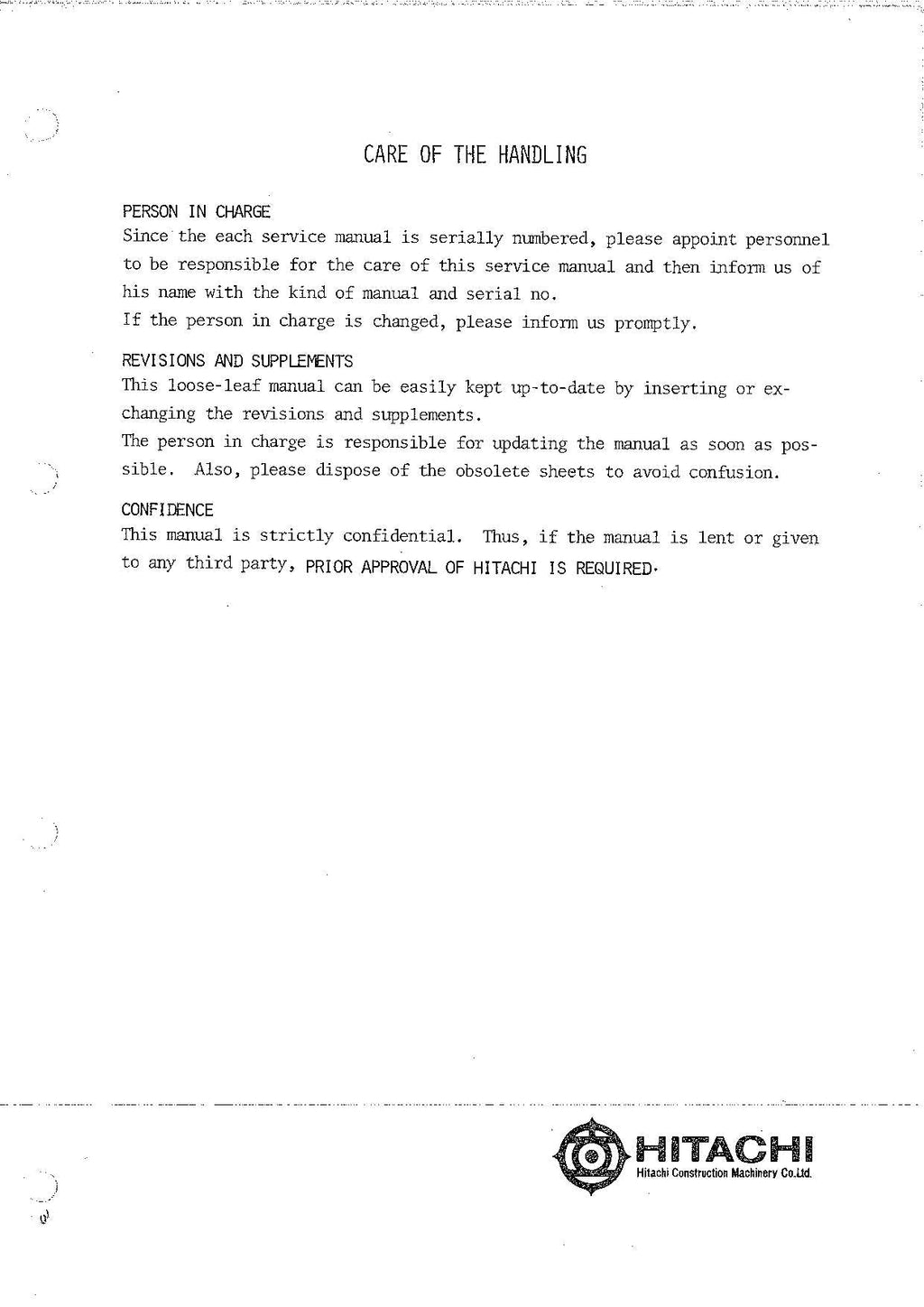 HITACHI UH062 Excavator Service Manual