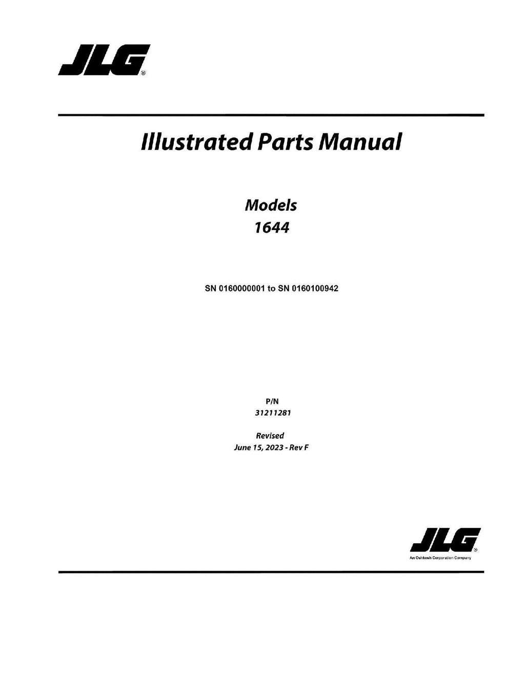 Manual del catálogo de piezas del manipulador telescópico JLG 1644 0160000001-0160100942