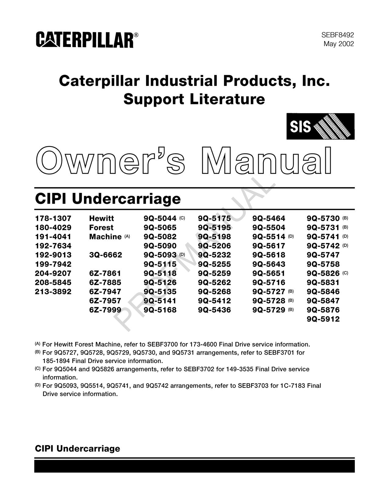 Caterpillar Cat Cipi Undercarriage Includes 16 Different Parts Catalog Manual