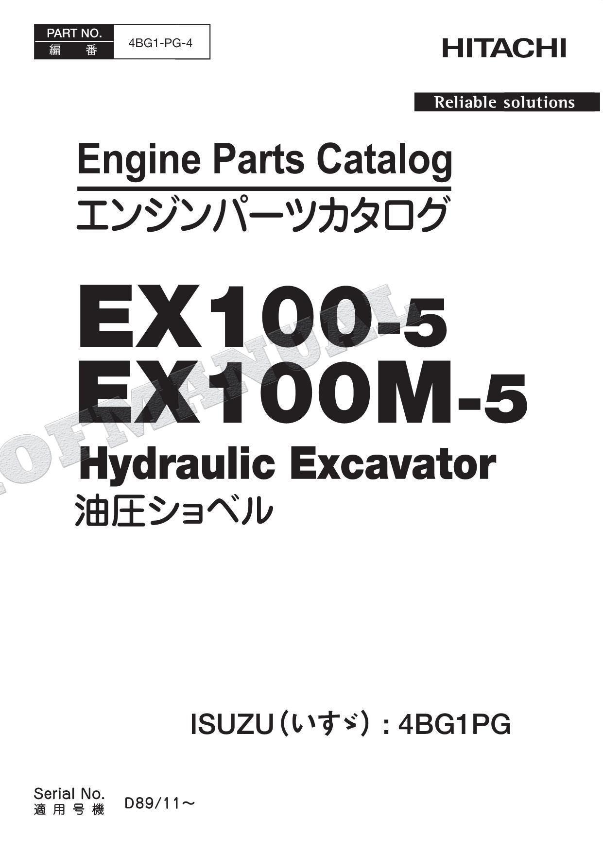 HITACHI EX100-5 EX100M-5 ISUZU 4BG1-PG Engine Parts Catalog Manual