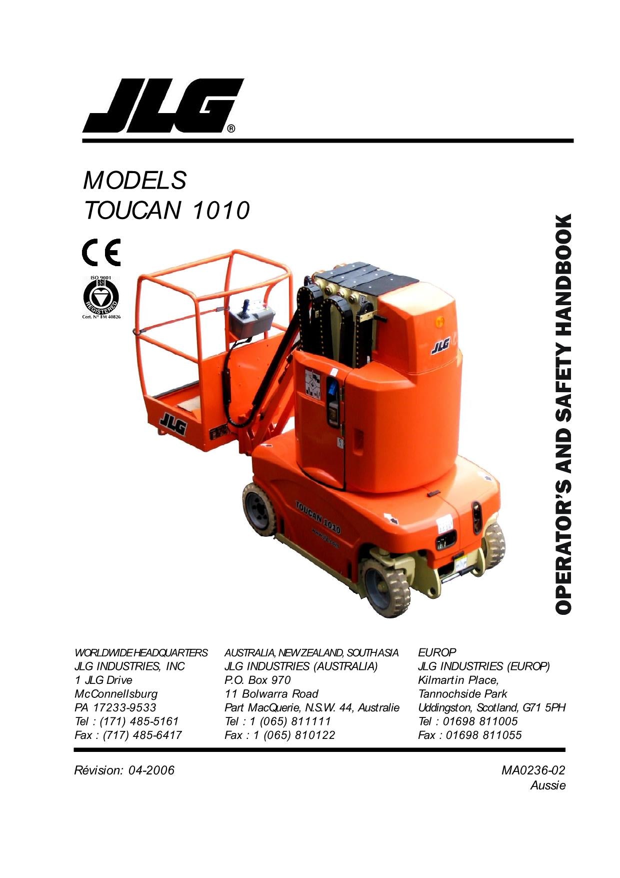 TOUCAN 1010 Vertical Lift Maintenance Operation Operators Manual